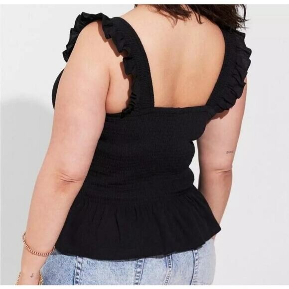 Torrid Smocked Crinkle Peplum Tank Top In Black Size 5X - Picture 2 of 8